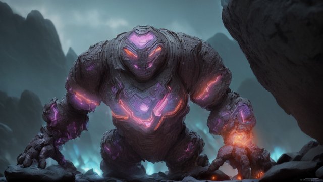 breathtaking ultradetailed ultramesmerizing photo of a golem around rocks  intricate ultrarealistic details