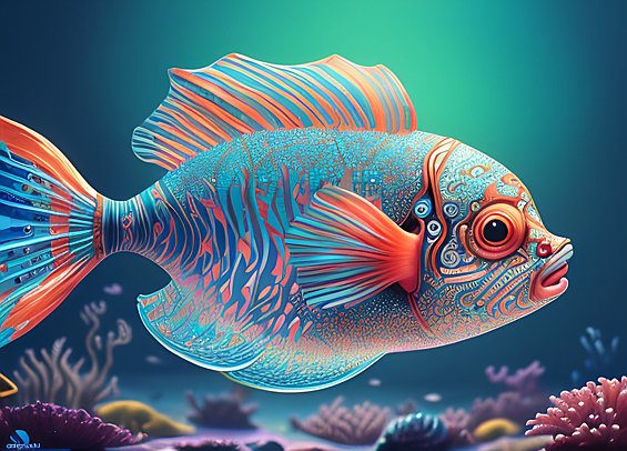 cute little fish in the sea, beautiful colorful, intricate details, dark background, award winning colorful painting