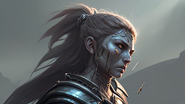 face of a warrior woman in armor