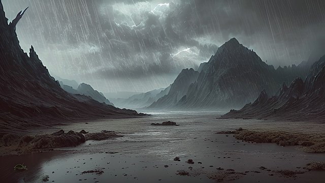4k breathtaking photo of beautiful landscape  sad rain  intricate realistic details