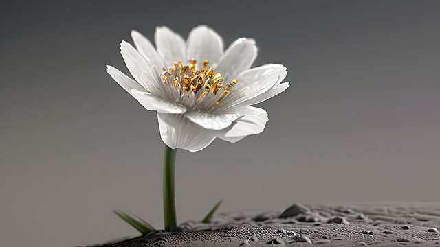 breathtaking award winning 4k uhd photo of a tiny white flower on the moon surface  intricate realistic details