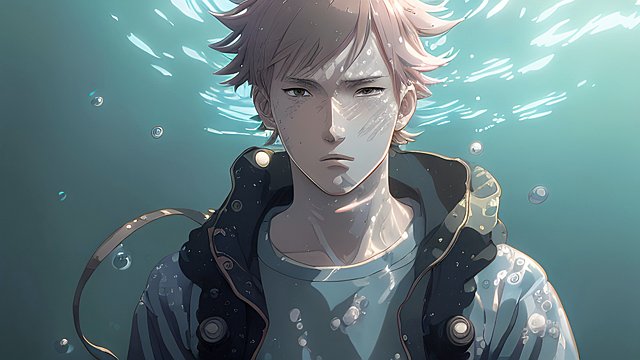 anime boy underwater, portrait, anime