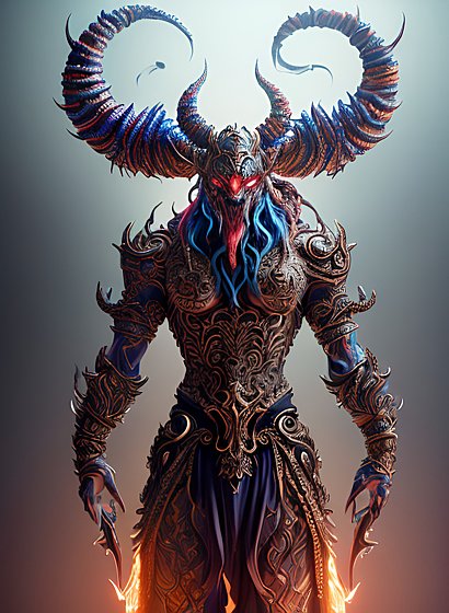 extremely impressive award winning painting a serious beautiful demon god  intricate details