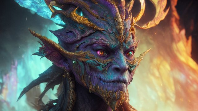 ethereal draconic face, beautiful colorful, intricate details, dark background, award winning colorful painting