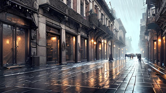 4k breathtaking photo of an empty old streets with monuments, sad rain, intricate realistic details