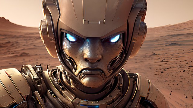 breathtaking 4k uhd portrait of an interesting robot on mars, intricate realistic details