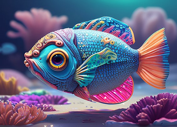 cute little fish in the sea, beautiful colorful, intricate details, dark background, award winning colorful painting