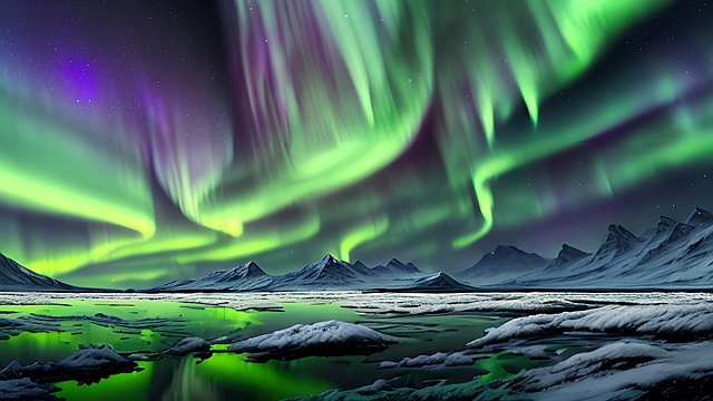 award winning painting of northern lights, intricate realistic details, amazing clouds