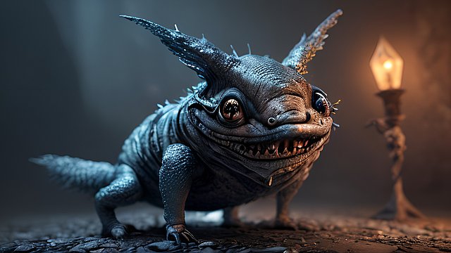 award winning mesmerizing photo of a whimsical creature in a dark dungeon  intricate realistic details