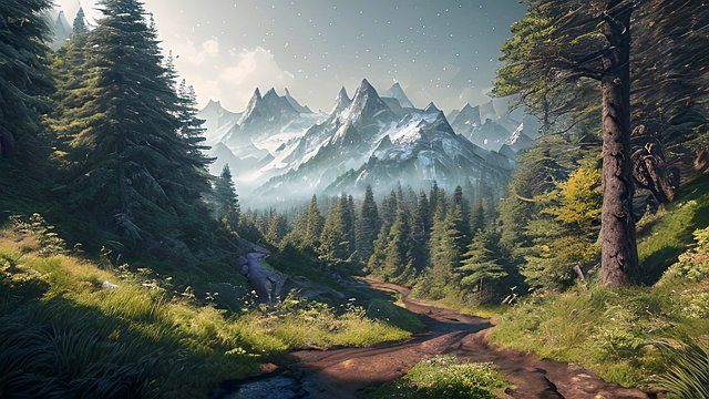4k breathtaking photo of mountain forests  intricate realistic details
