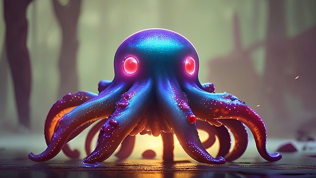a cute little ctulhu octopus in the night