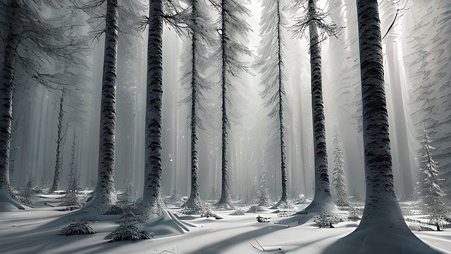 award winning ultrabreathtaking photo of a snowy forest with scatter sun light  intricate realistic details  amazing atmosphere