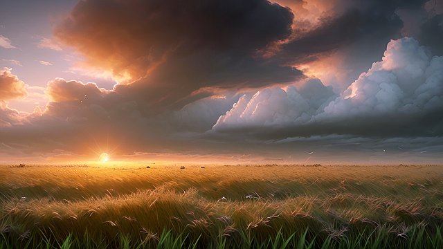 award winning photo of a dying planet, intricate realistic details, in a grass field, amazing clouds