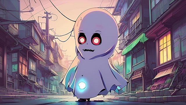 breathtaking colorful anime portrait of a funny little ghost demon in a street in an anime or manga style  manga