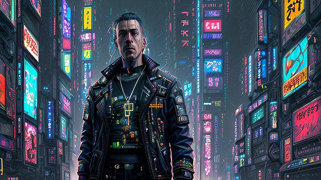 portrait of a man in a cyberpunk tokyo