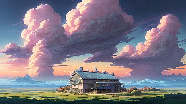 breathtaking anime painting of a lab in an anime or manga style, manga, in the open with astonishing clouds