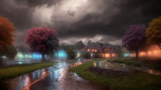 breathtaking colors of a the rain in the countryside  intricate realistic details  breathtaking clouds