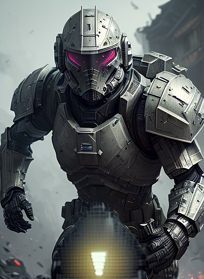 an armored soldier running in the battlefield  futuristic  intricate details