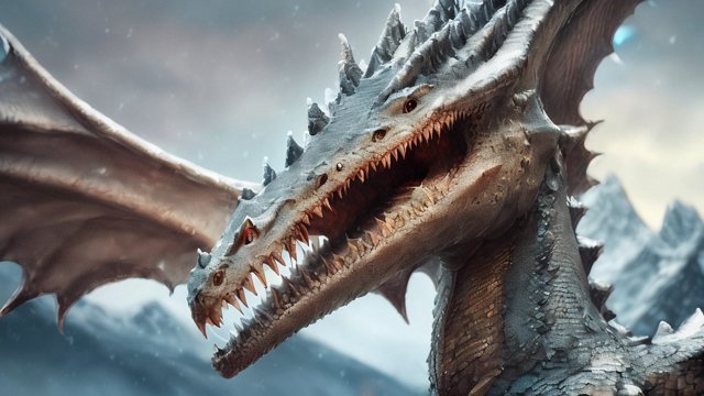breathtaking close up painting portrait of a peaceful friendly breathtaking wyvern with scales and horns and a long head, snowy mountains background, intricate realistic details