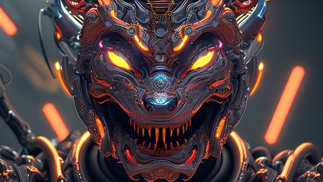 robotic demon  intricate details  portrait  colorful