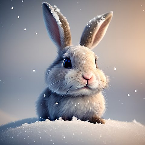 cute little rabbit in snow  beautiful intricate details