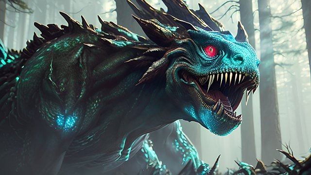 the most breathtaking gigantic monster in forest mountain  intricate realistic details