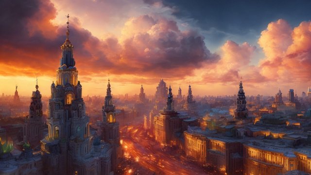 award winning painting of kiev, intricate realistic details, amazing clouds