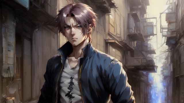 portrait face anime male anime character in an alley, anime painting, anime manga style