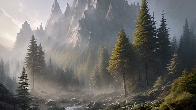 mountain forest  morning atmosphere  drawing