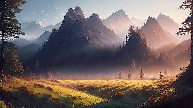 forest mountains, morning atmosphere