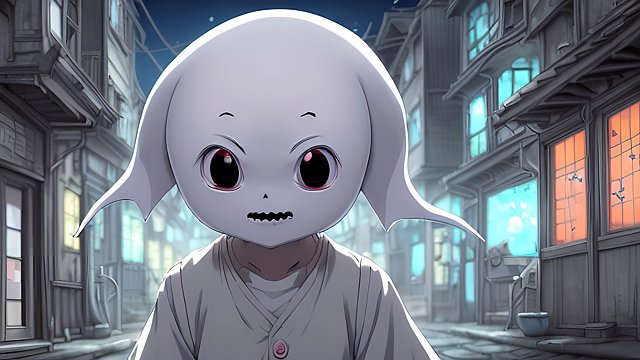 breathtaking anime portrait of a funny little ghost demon in a street in an anime or manga style  manga