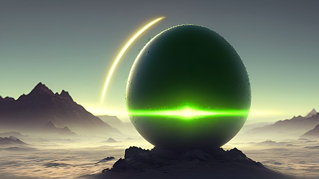 a green binary cloud attacking an egg