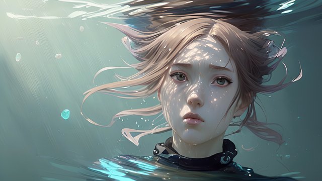 anime girl underwater, portrait, anime