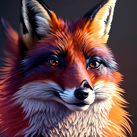 portrait of a fox  very colorful  black background  intricate details  dark shade
