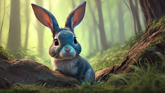 portrait of a little rabbit in the forest in the style of Don Bluth  from The Little Mermaid movie  from Disneys Fantasia 2000 movie