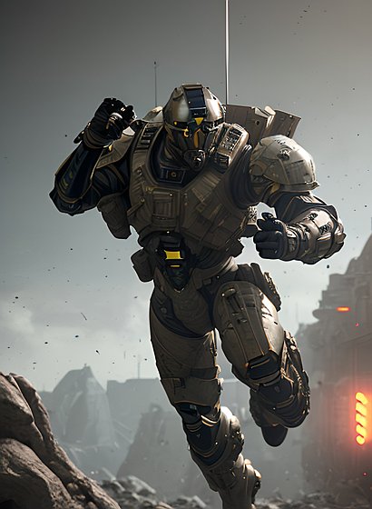 an armored soldier falling out of a plane