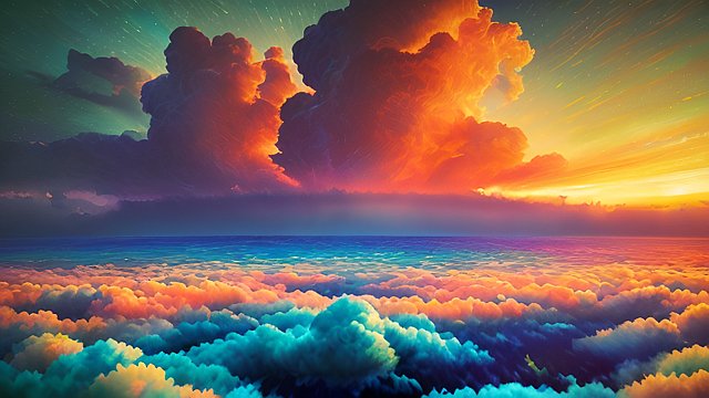 image of an epic, vast, colorful, cloud-filled sunset in the style of van gogh 