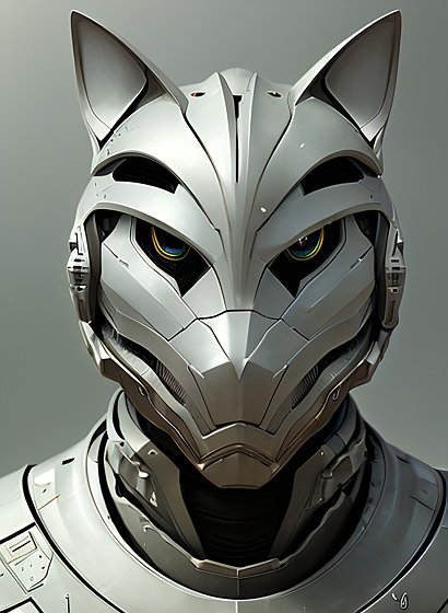 portrait of an armored futuristic cat, award winning, clean images