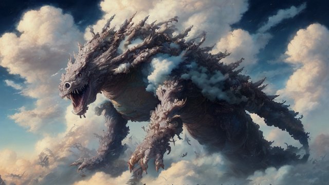 breathtaking painting of a large whimsical creature  breathtaking anime clouds