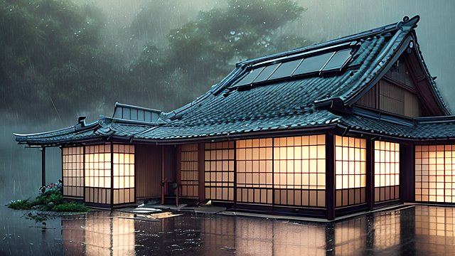 a japanese house under the rain