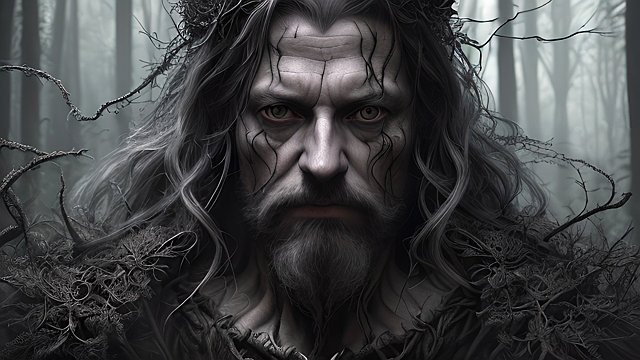breathtaking portrait of a dark wizard in a forest  intricate realistic details