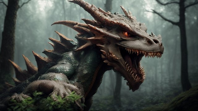 breathtaking portrait of a dragon in a forest  intricate realistic details