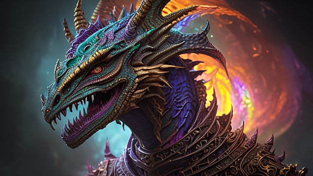 ethereal draconic face, beautiful colorful, intricate details, dark background, award winning colorful painting