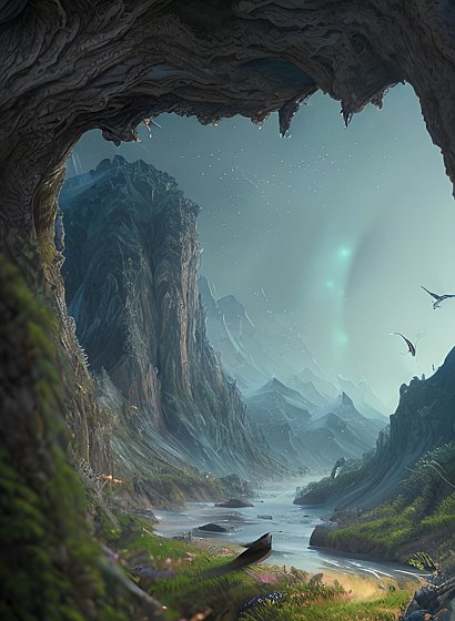 hyperdetailed beautiful landscape, birds