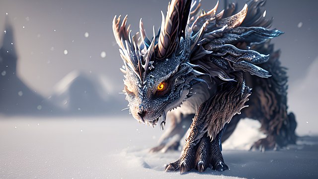 a whimsical magical creature in snow
