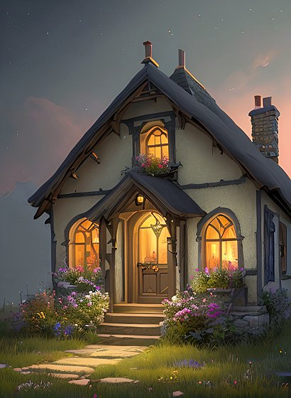 beautiful painting of a small cottage, romanticism