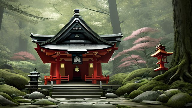 little shrine in a forest  japan  award winning painting