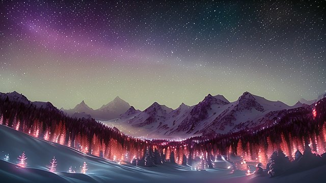 4k breathtaking photo of a night snowy landscape with a nebulae  colorful  intricate realistic details