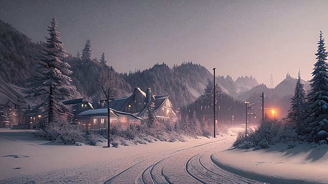 4k breathtaking ultrarealistic photo of a night snowy landscape  intricate realistic details