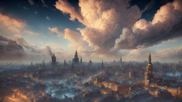 breathtaking painting of kiev, intricate realistic details, breathtaking clouds